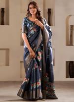 Dola Silk Blue Traditional Wear Foil Print Saree